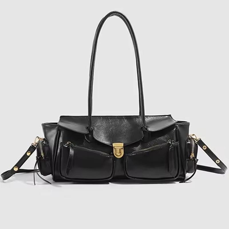 Yogodlns Vintage Unterarmtasche für Mädchen Vielseitige Handtasche Mehrfachtasche Motorradtasche Luxus Designer Handtasche Spaghetti-Träger Ledertasche