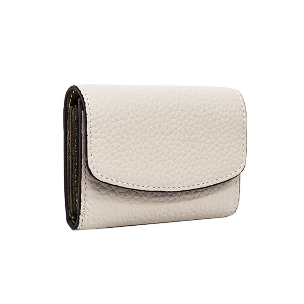 Gisele Echtes Leder Faltbare Mini-Geldbörse, Kompakt, Kartenfächer, Großes Fassungsvermögen, Münzfach, Damen (Elfenbein x Taupe)