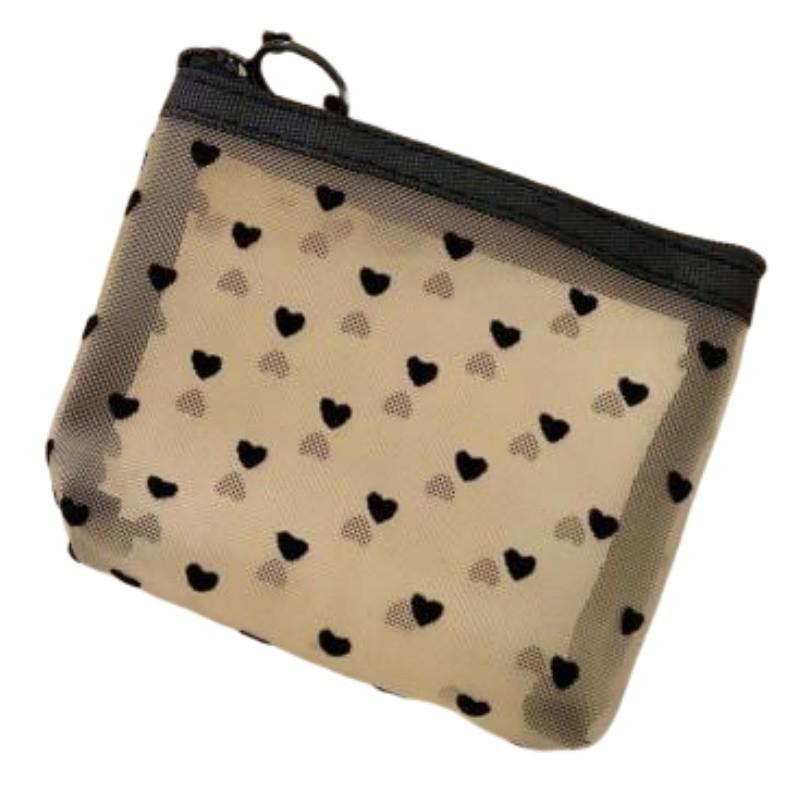 

Сетчатая косметичка на молнии в форме сердца, милая косметичка, косметичка для туалетных принадлежностей, портативная дорожная сумка S чёрный