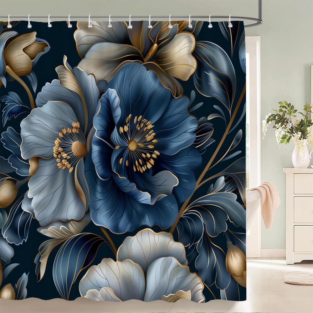 Home shower curtains for bathroom waterproof fabric Black and gold Flower bathroom Curtains with hooks decorative curtain