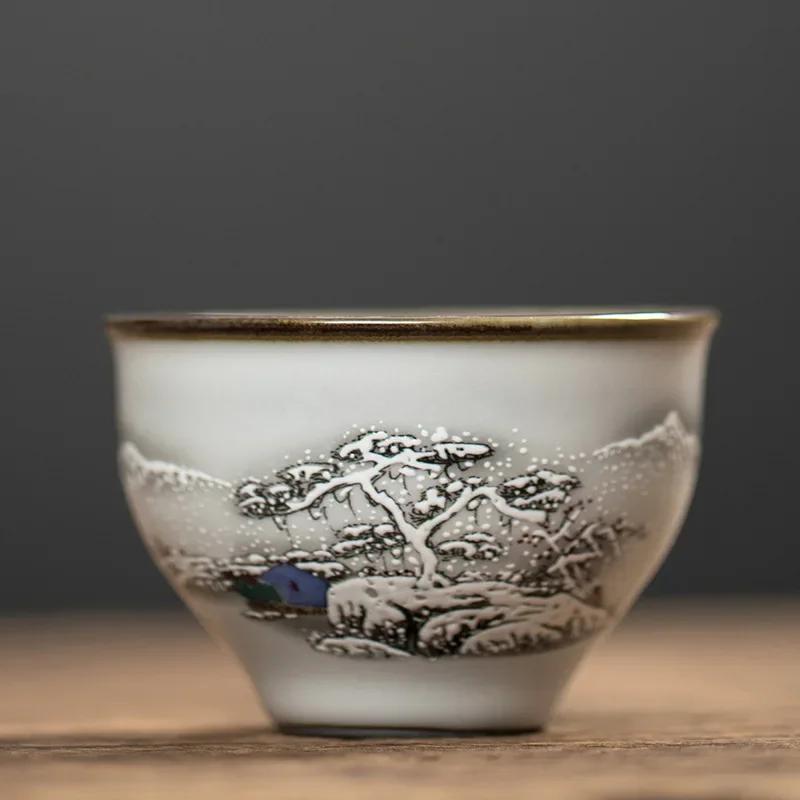Moon White Ru Kiln Bell Cup Kombucha Cup Master Gracked Glaze Teacup Tea Set Ceramic Cup Teacups