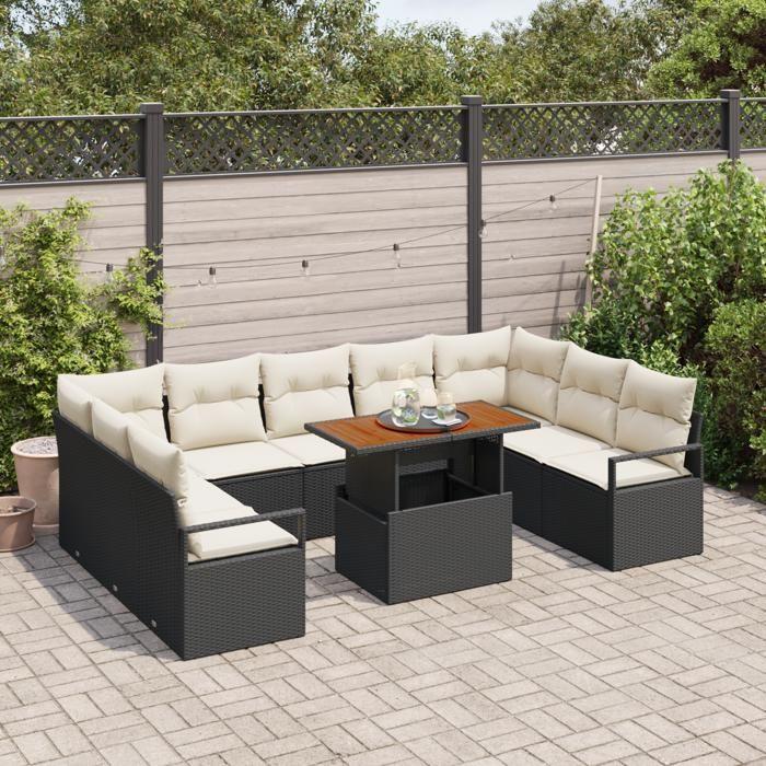 VidaXL 10-Piece Garden Sofa Set with Cushions Black Poly Rattan 3358490
