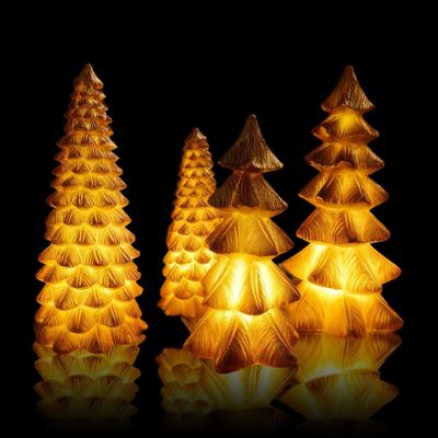 4 Pieces LED Golden Christmas Tree Statues Mini Desktop Tree Christmas Decorations Tabletop Christmas Tree For Living Room