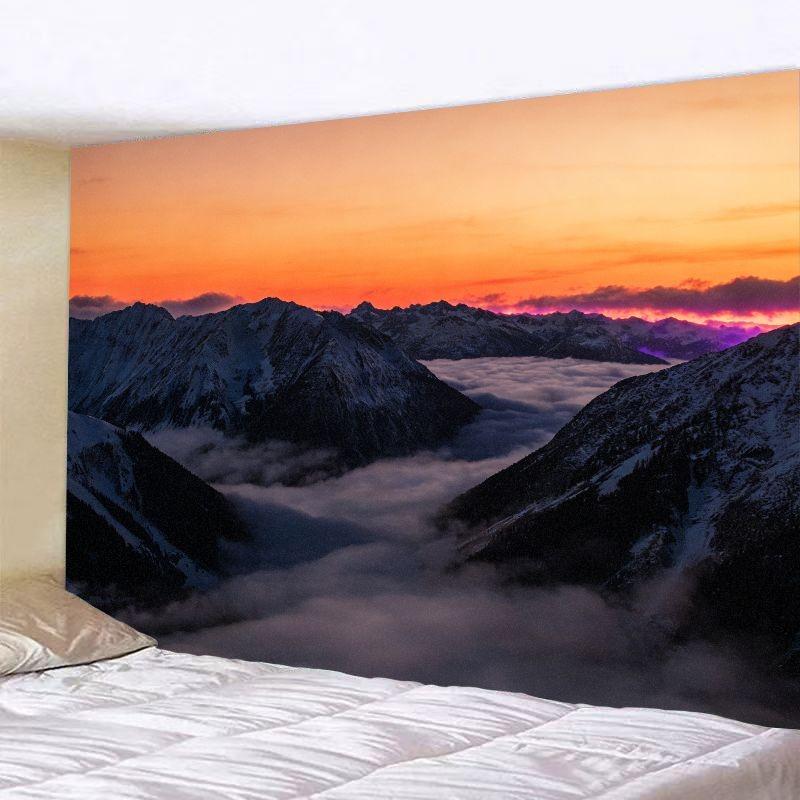Sunset Snow Mountain Landscape Tapestry Sea of Clouds Nature Scenery Wall Hanging Aesthetic Decor Bedroom Living Room