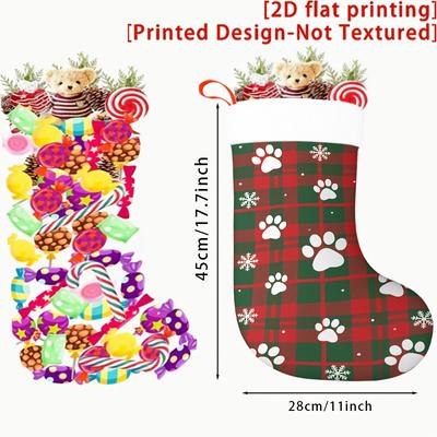 Christmas Decoration Fireplace Hanging Stocking 1pc And S And 4pcs, Charming Pet Paw Print - Christmas Gift Socks, Chris