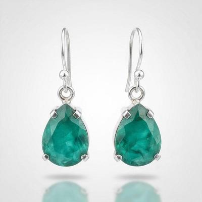 Solid 925 Sterling Silver Dyed Emerald Pear Gemstone Earrings Drop Earrings Gift For Her Designer Earrings