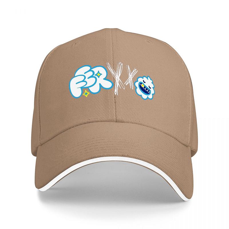 FR X K Logo Baseball Cap Black with Blue and White Graphic Design Stylish Urban Streetwear Accessory for Unisex and Women
