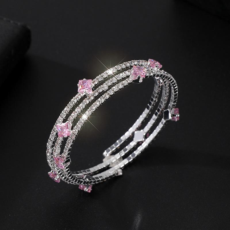 Mehrschichtiges Wickelarmband Greifkette Strassarmband Braut Voll-Diamant Zirkonarmband Offenes Armband Damen