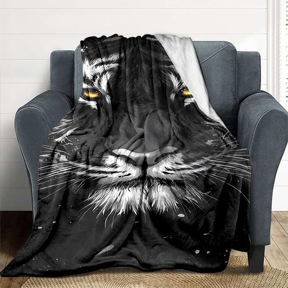 1pc Tiger Face Blanket, Lightweight Flannel Fleece with Digital Printing, Soft Warm for Sofa, Travel, Camping, Office, Couch, Chair, and Bed, All-Seas