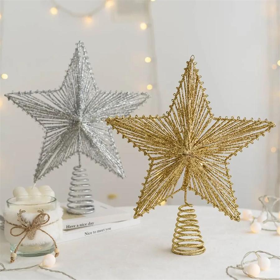 1 Christmas Tree Top Five-Pointed Star, Cut Out Stereo Shining Star Christmas Scene Decoration Party Decorations