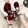 Modne Kryształowe Buty na Wysokim Obcasie Słodkie Eleganckie Buty Mary Jane Kobiety 2024 Nowa Wiosna Seksowne Czółenka na Imprezę do Sukienki Damskie Płytkie Buty Lolita