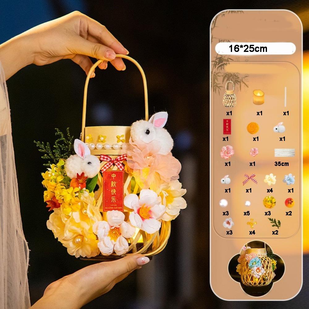 Traditionelle Rattan-Laternen im chinesischen Stil, Kaninchen-Blumen, DIY-Materialset, Laternen für das Mittherbstfest mit Licht, Handgefertigt