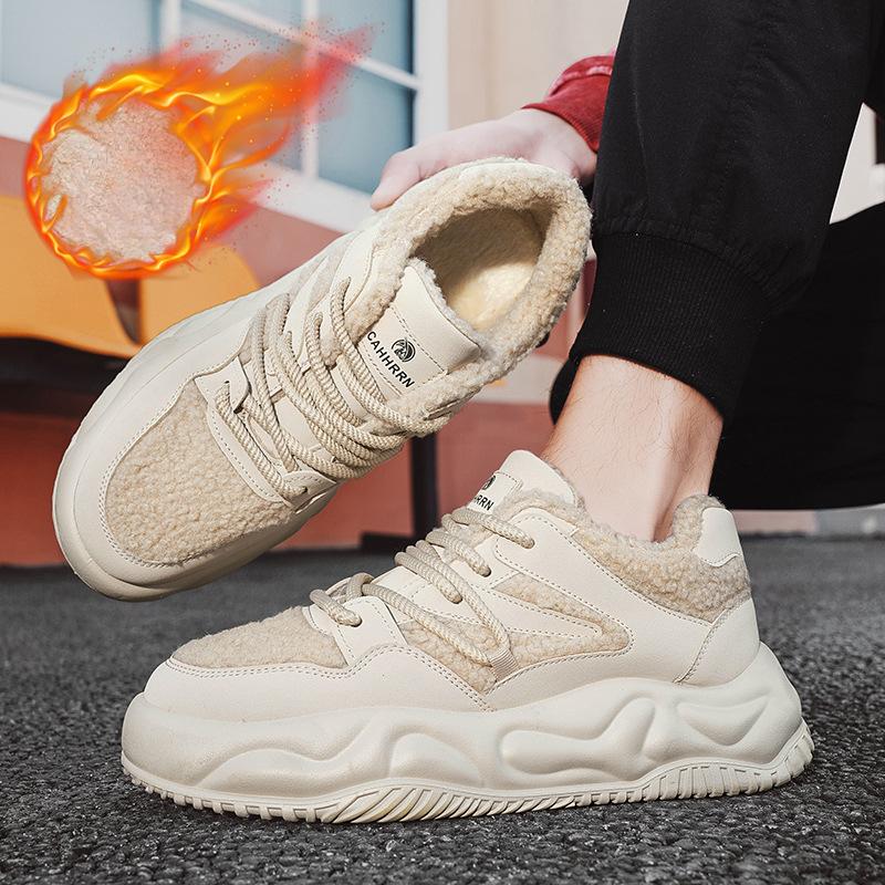 Men's Winter Casual Lace-Up Snow Boots Warm Ankle Boots Anti-Slip Faux Fur Lined Short Booties Outdoor Athletic Sneakers Hiking Walking Shoes for Male