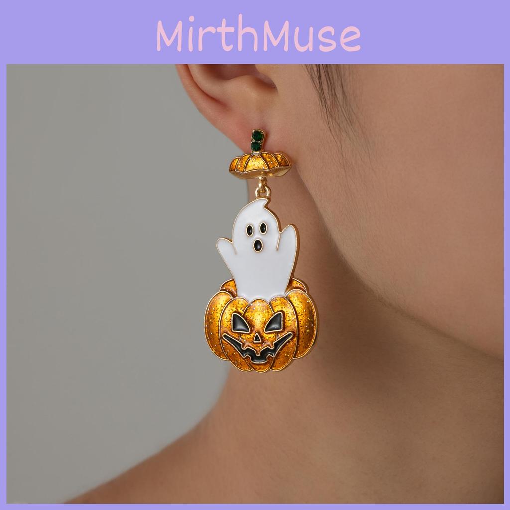 Eye-catching Retro Ghost Face Pumpkin Earrings Featuring Dazzling Rhinestone Embellishments