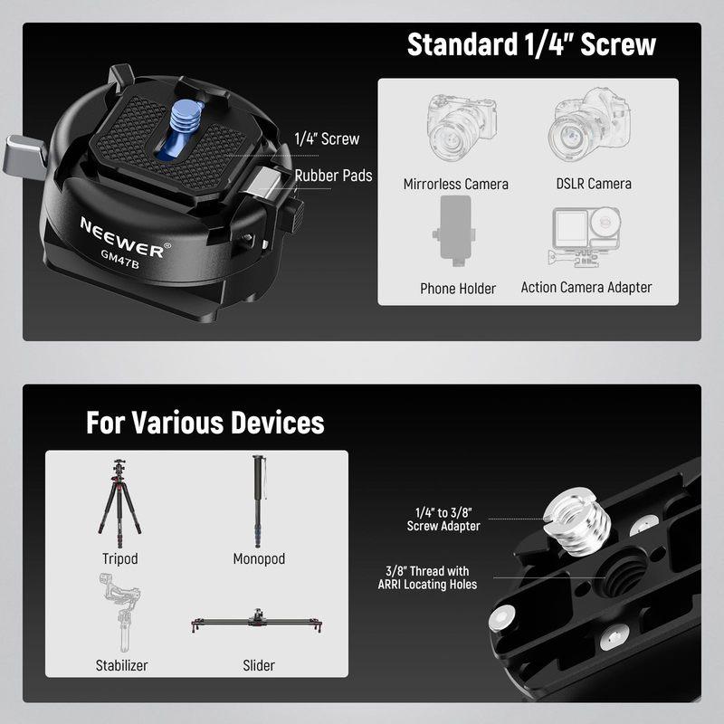 Neewer GM47 Quick Release Plate Kit Compatible with Arca Swiss DJI Ronin RS 4 Pro RS 3 RS 2 Peak Design Capture V3 Camera Clip