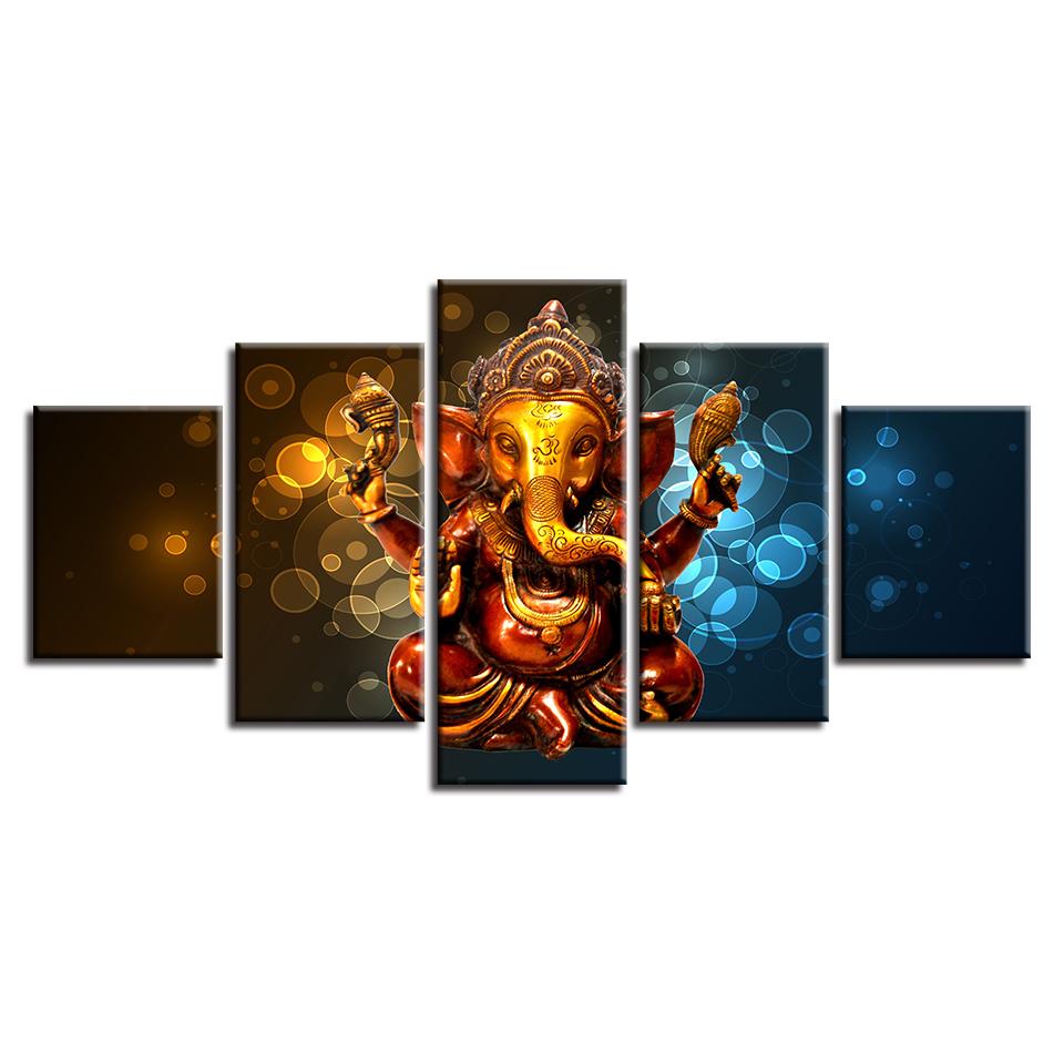 Modulares Poster, Bilderrahmen, 5 Stück, Elefantenrüssel, Gott Ganesha, Leinwandgemälde, Dekor, Zuhause, Wohnzimmer, Wand, HD-Kunstdrucke