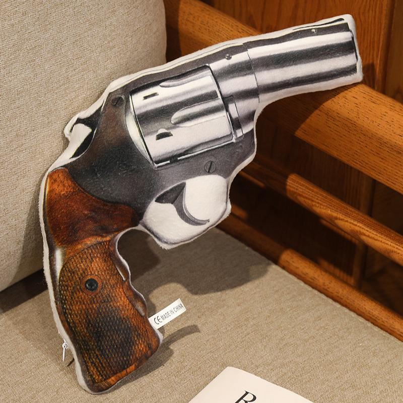 Pistollet Simulation Oreiller Peluche Images Impression Revolver Fusil de Sniper Coussin Tir Décoration Cadeau Homme
