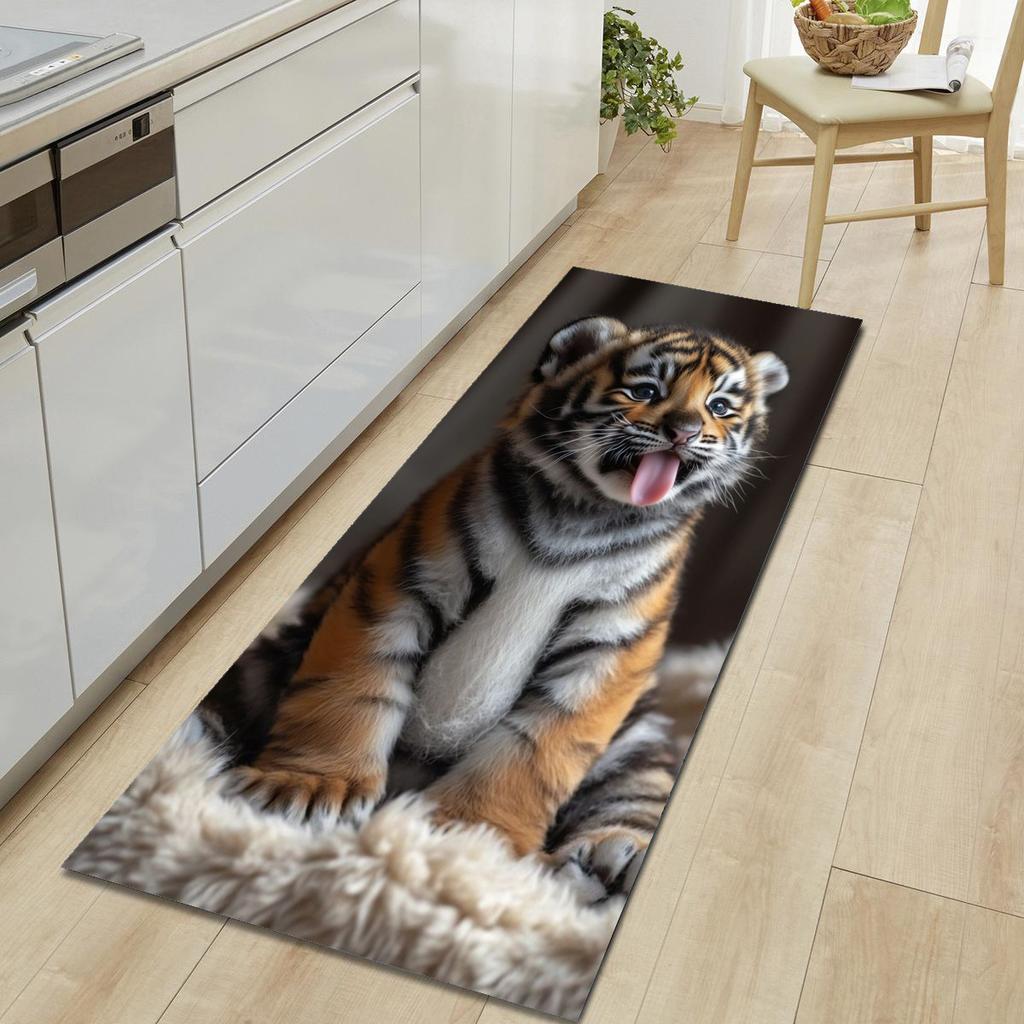 1Pcs Tiger Pattern Floor Mat Modern Kitchen Polyester Rug Non-Slip Colorful Indoor Carpet, For Home Bathroom Bedroom Living Room Decor
