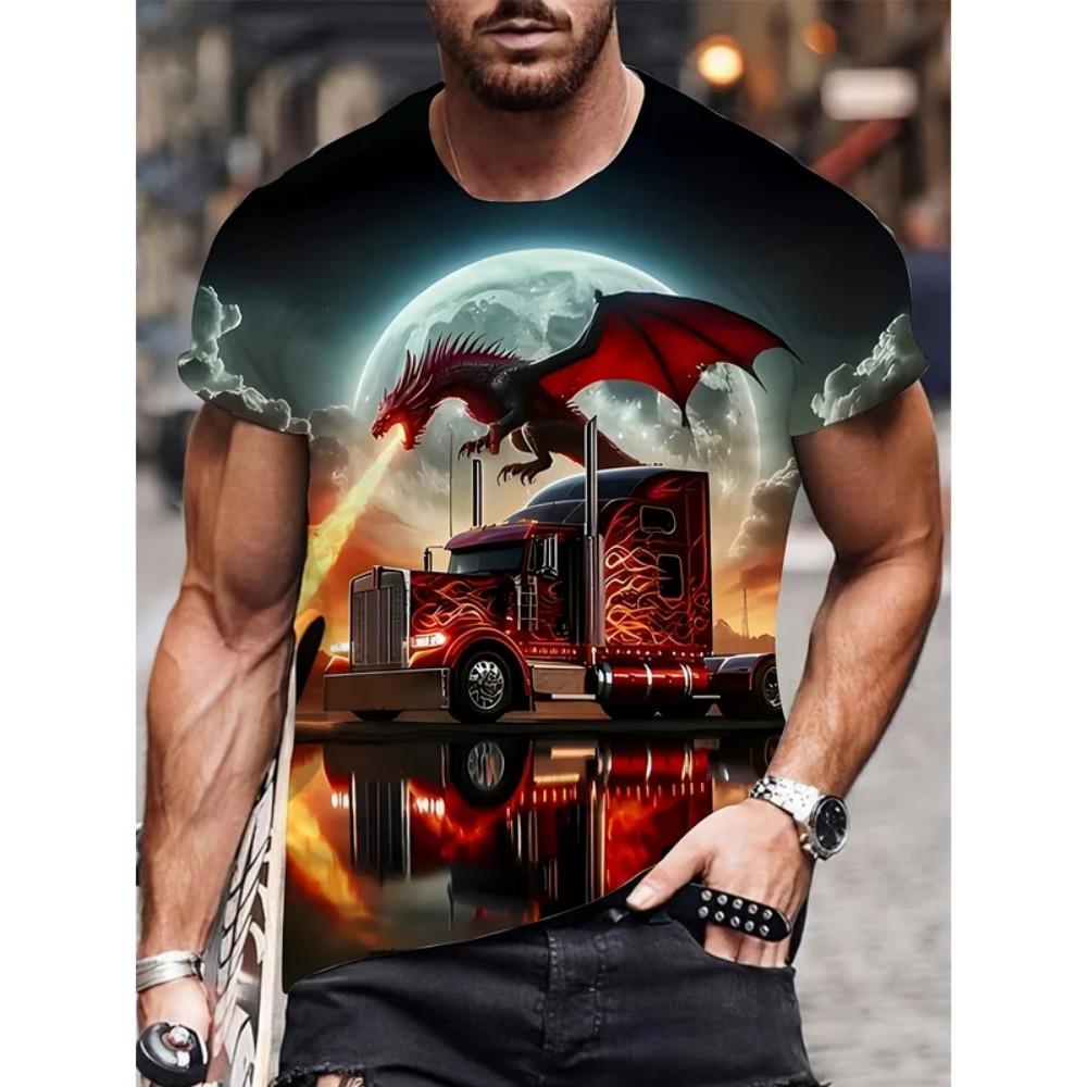 Fashionable Men's Loose T-Shirt with Animal Pattern, Short Sleeve, Crew Neck, Street Style Clothing