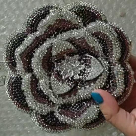 Handmade Rhinestone Floral Evening Clutch - Three-dimensional Design for Weddings & Banquets