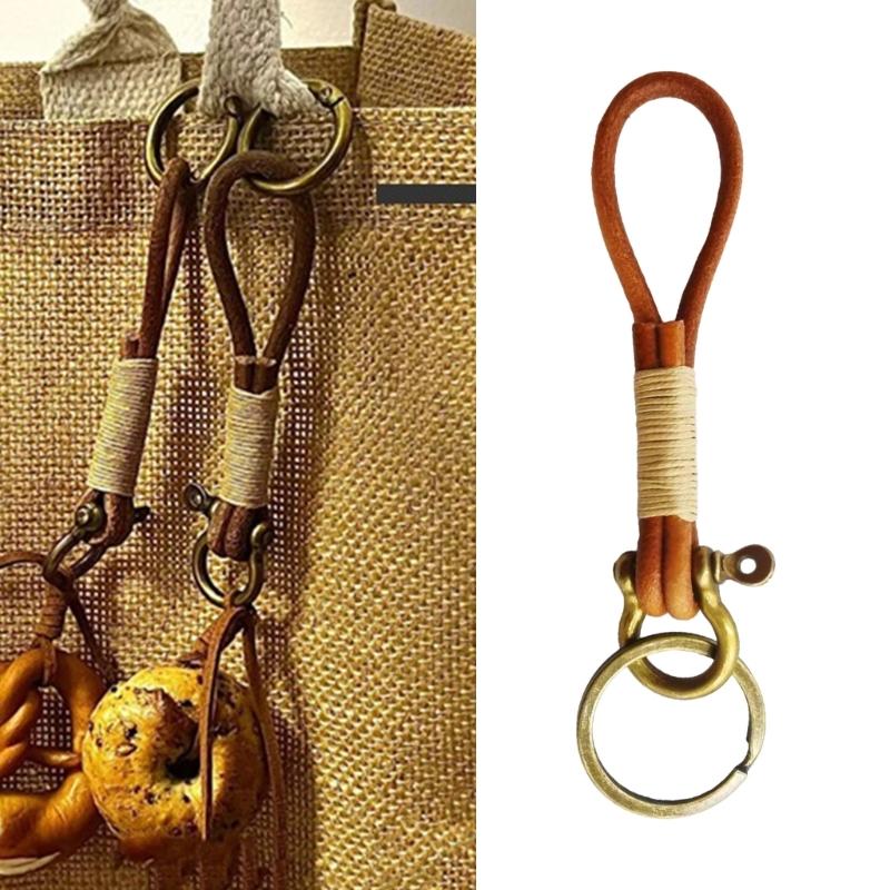 Braided PU Leather Spring Keychain Classical Vintage Design Soft Rope Pendant Charm Creative Gift for Men and Women
