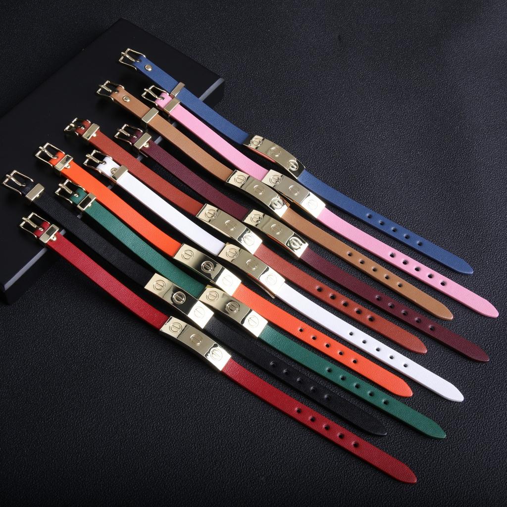 Fashionable Retro Nail Adjustable Leather Stainless Steel Minimalist Design Leather Rope Bracelet
