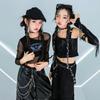 Completo da ballo jazz da ragazza: Top Corto a Maniche Lunghe in Rete con Bretelle, Costume da Esibizione Streetwear e da Passerella