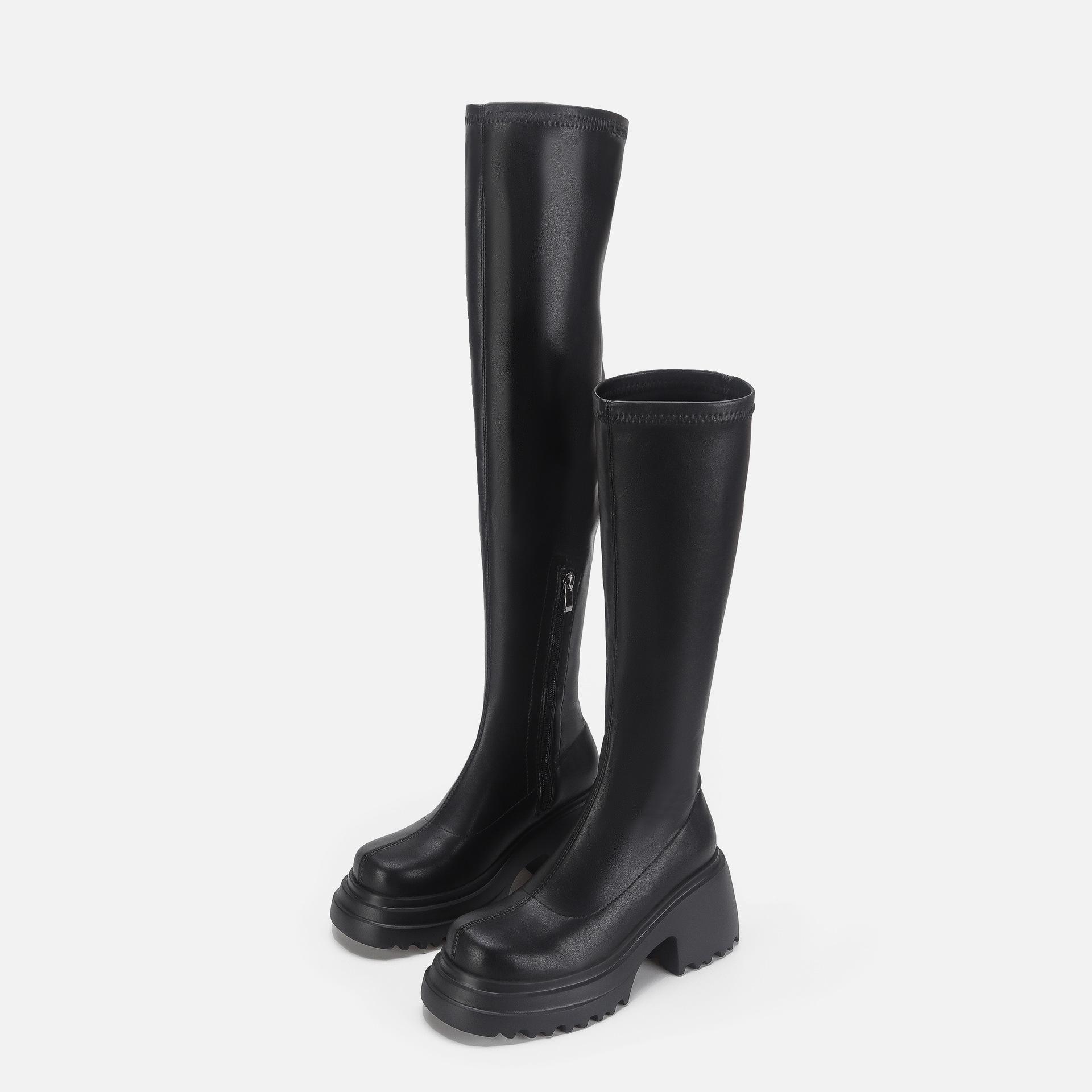 Boots Women Over Knee Black Thick-soled Martin Boots Women Small Elastic Skinny Boots Long Knight Boots 35 7335₽