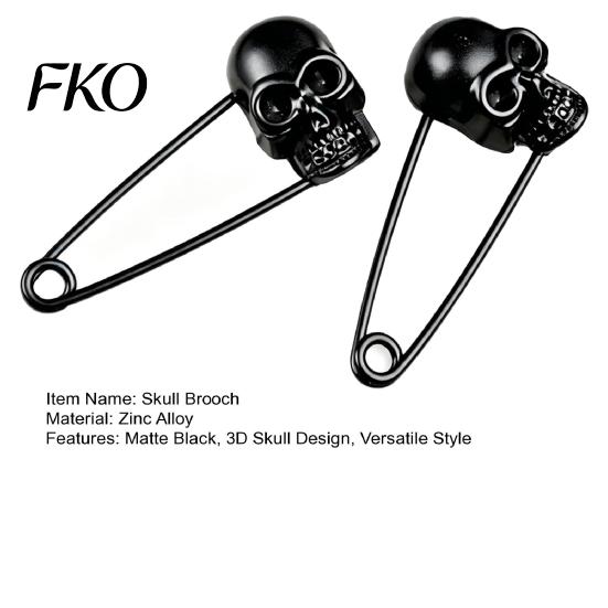 Men Skull Pin Brooch, Safety Brooch with Lock Design, 3D Cool Jewelry Carving Halloween Punk Accessory for Jackets Lapels Backpacks Gift