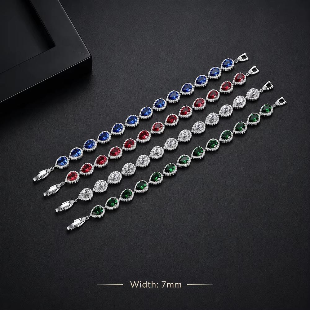Vintage Teardrop CZ Chain & Link Bracelet Red Women's Zircon Waterdrop Custom Color CZ Stone Silver/Gold Plated Gift for Women