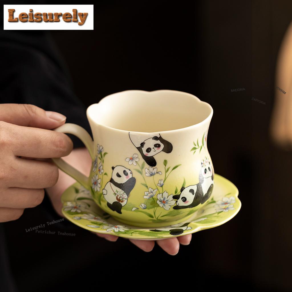 Hoyihmrock 181ml Rock White Panda Spring Coffee Mug With Plate Hot Chocolate Cup Afternoon Tea Mug Cup Saucer Kit Tea Items Gift