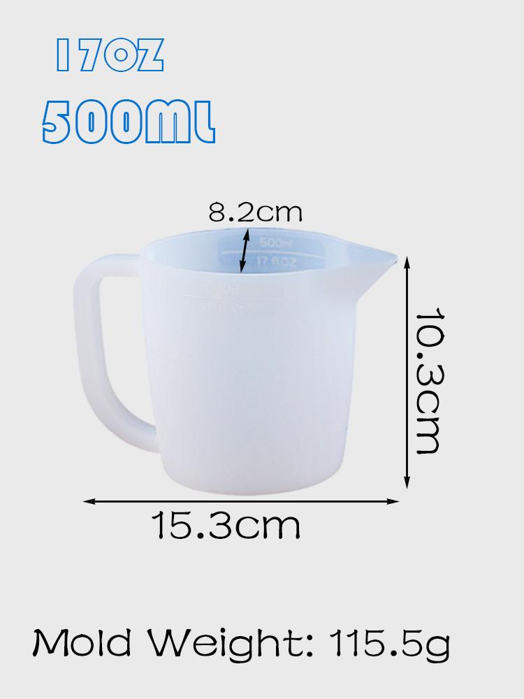 

500ml Silicone Cup with Handle Scale DIY Epoxy Resin Glue Mixed Pigments Making Tools Reused Easy to Clean Soft Measuring Cup M