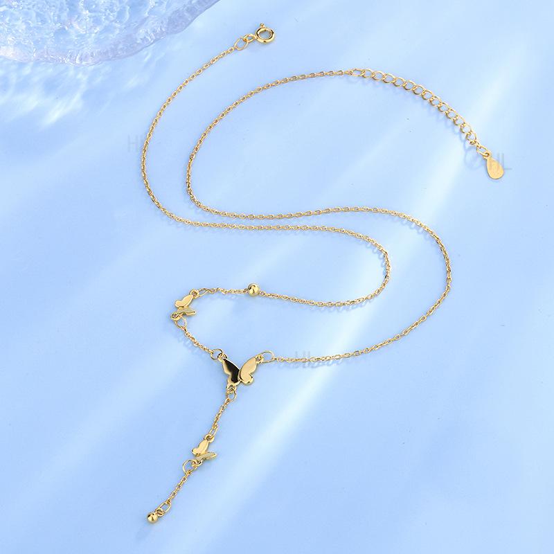 Ins Temperament Luxury S925 Sterling Silver Tassel Butterfly Clavicle Necklace Gifts for Women