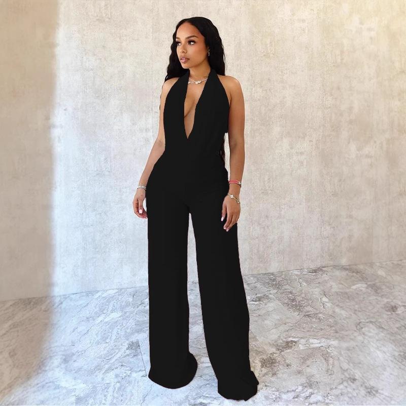 

European and American women s clothing fashion swinging collar sexy big backless strap solid color mesh two-piece set L чорний