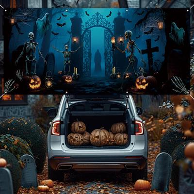 Cubierta para Puerta de Garaje de Halloween Pancarta de Puerta de Cementerio 136 pies Mural Decorativo Cubierta de Fondo para Pared Exterior de Casa Vacacional Fotografía
