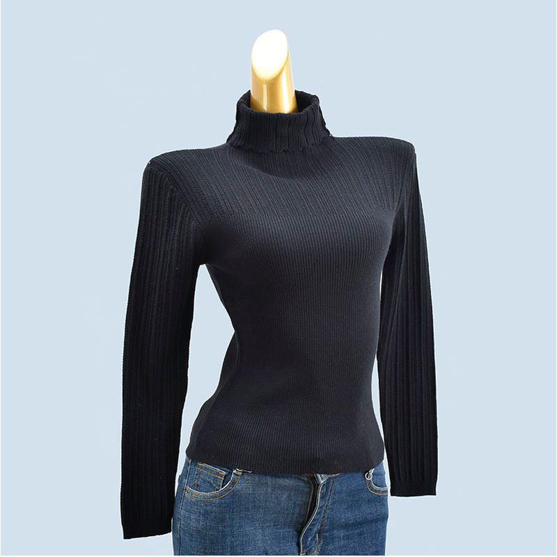 Pile Collar Pure Color Long Sleeves Silm Bottoming Shirt Knitting Sweaters Women's Clothing Soft Glutinous Plaid Stretchy Underwear