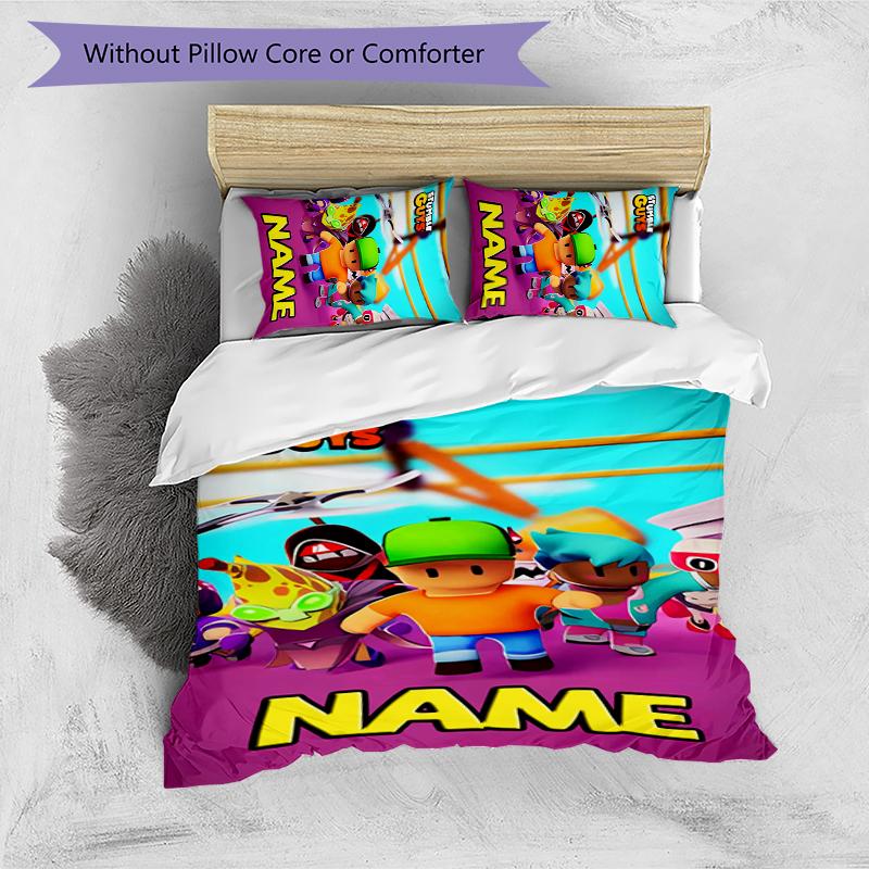 3pcs Custom Name Stumble Guys Bedding Set Duvet Cover Closure Includes 1 Duvet Cover & 2 Pillowcases for All Seasons Bedroom Decor
