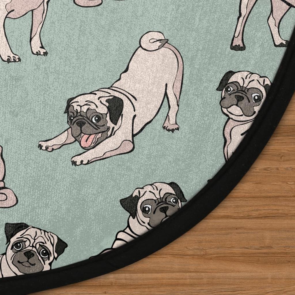 Cute Funny Dog Round Rug,Washable Soft Circular Floor Mat, Non Slip Low Pile Area Rugs for Kids Room Bedroom Bathroom Laundry