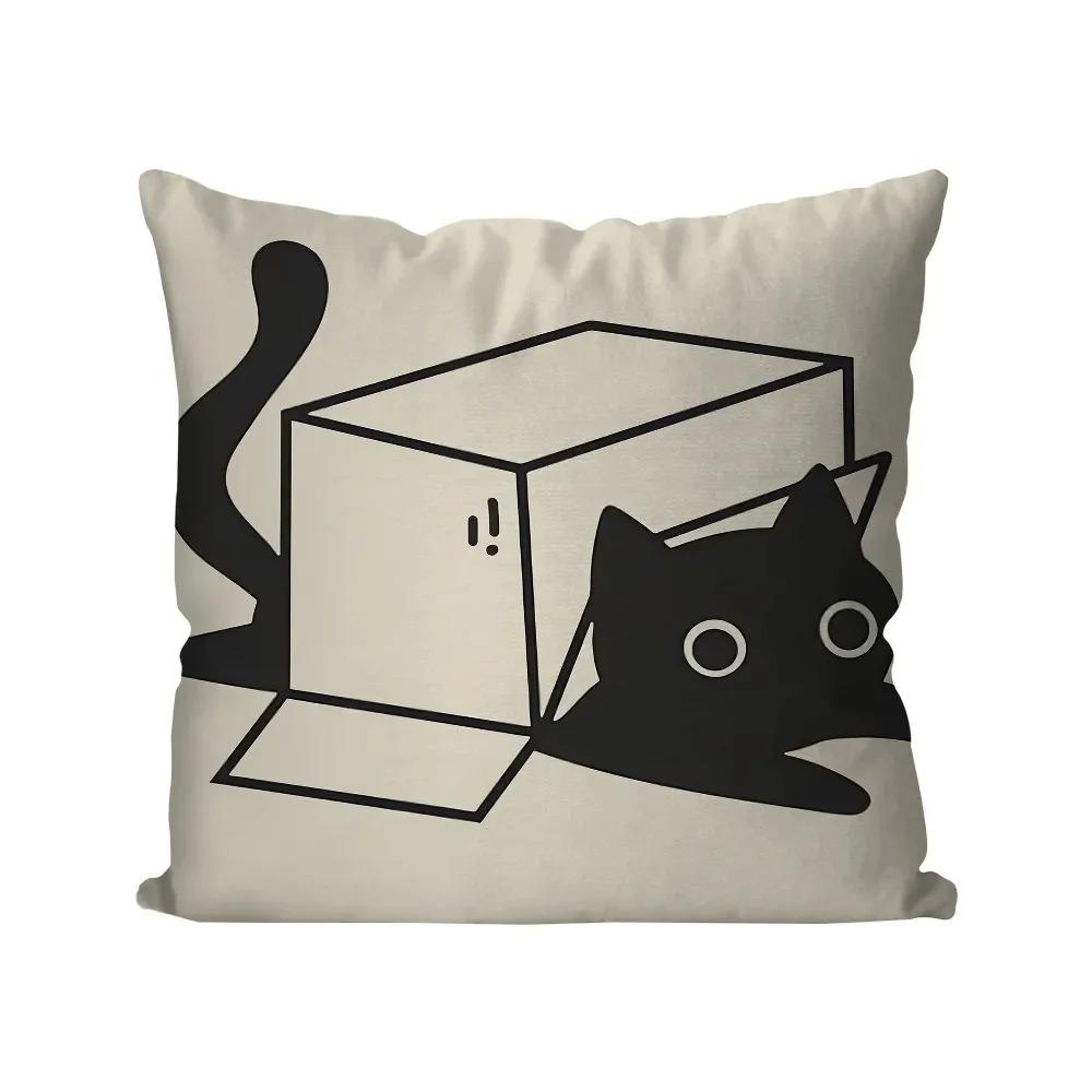 Cute Black Cat Cartoon Peach Skin Cushion Cover Kawaii Kitty Throw Pillowcase for Sofa Living Room Kids Bedroom Decor 40x40cm