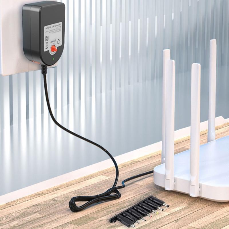 36W Charging Adapter 3-12Volt Adjustable AC100-240V to DC5521 Charger with Interchangeable Tip