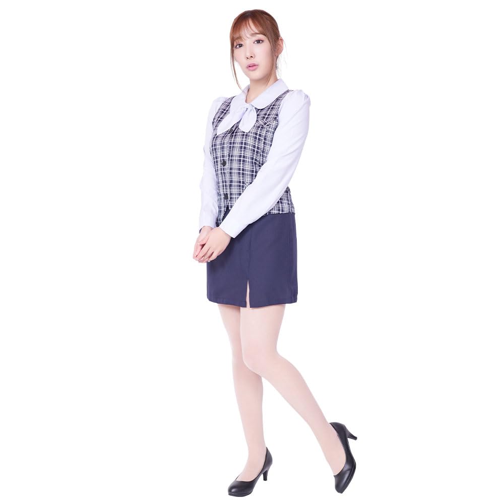 Be With Marunouchi Check Office Lady Secretary Uniform, Pink, Size M, Women's Cosplay Costume