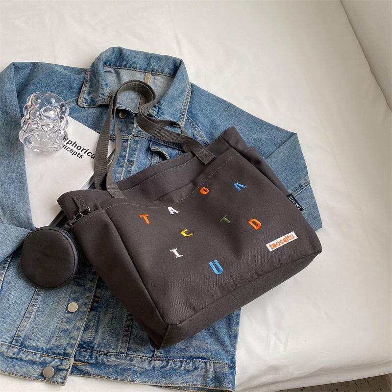 

2025 Women s Large Capacity Canvas Shoulder Tote - Casual, Simple, Versatile for Work & Commute черный коричневый