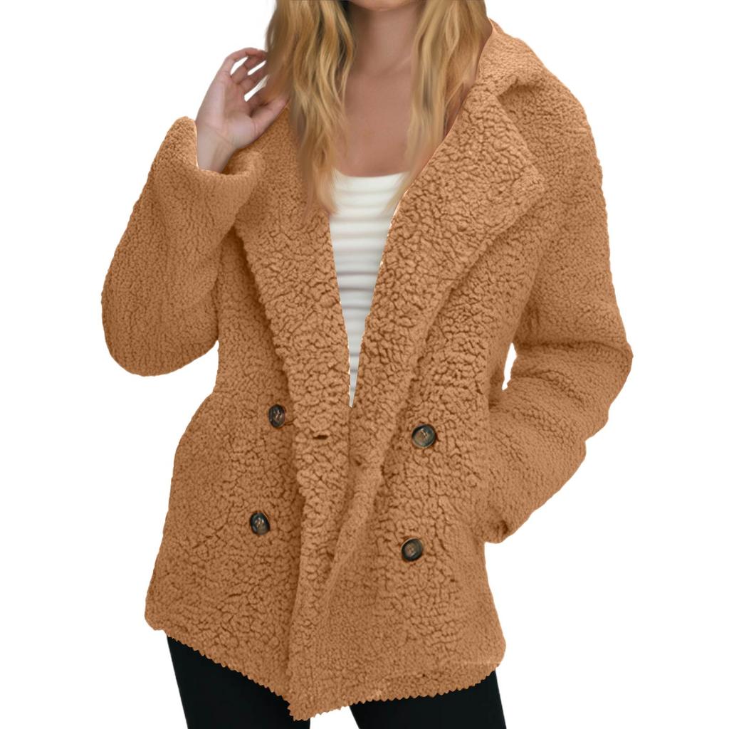 Women's Winter Coat Fleece Lined Jacket Long Sleeve Horn Button Plush Warm Coat