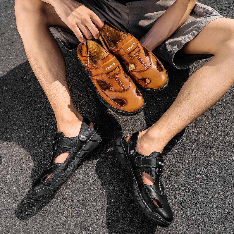 Spring and summer, foreign trade new large-size beach sandals, genuine leather cowhide outdoor handmade men's bag head sandals