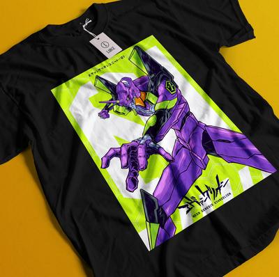 Neon Genesis Evangelion Marškinėliai Eva Unit 01 Japoniški Juodi Anime Marškiniai Visų Dydžių