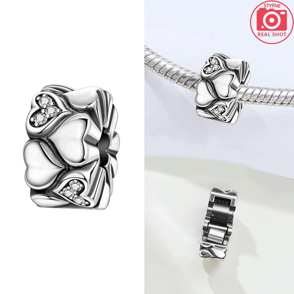 Charms Copper Original Iris Flower Rubber Stopper Double-Row Heart Positioning Buckle Beads Fit Bracelet Women Jewelry Gift