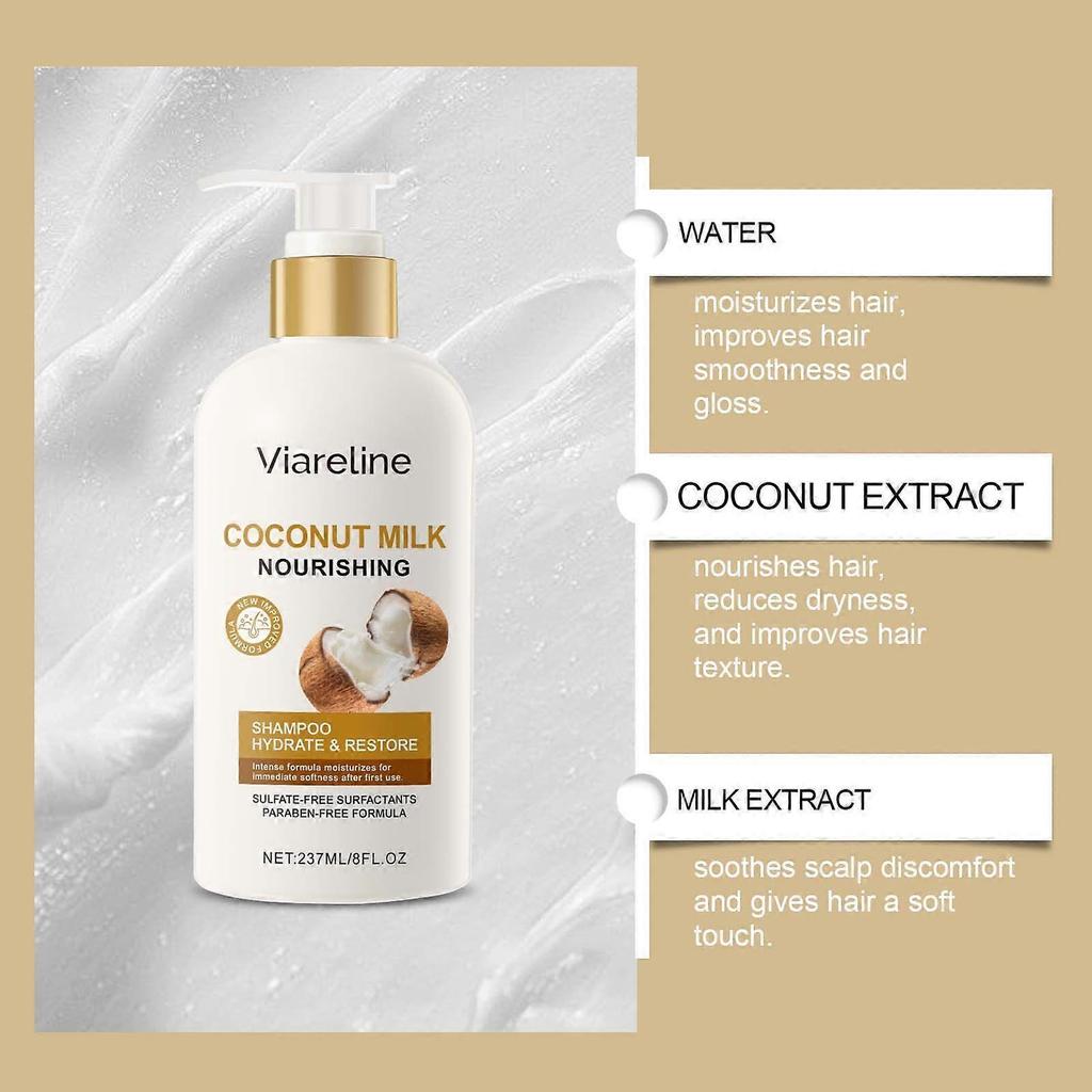 Limited time!!Viareline Coconut Milk Shampoo Gentle Cleansing For Scalp, Moisturizing, Smooth And Shiny Hair