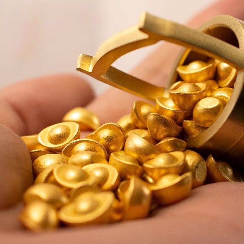 Solid sand gold ingots, treasure pots, small ingots for attracting wealth, golden ingots, handicrafts