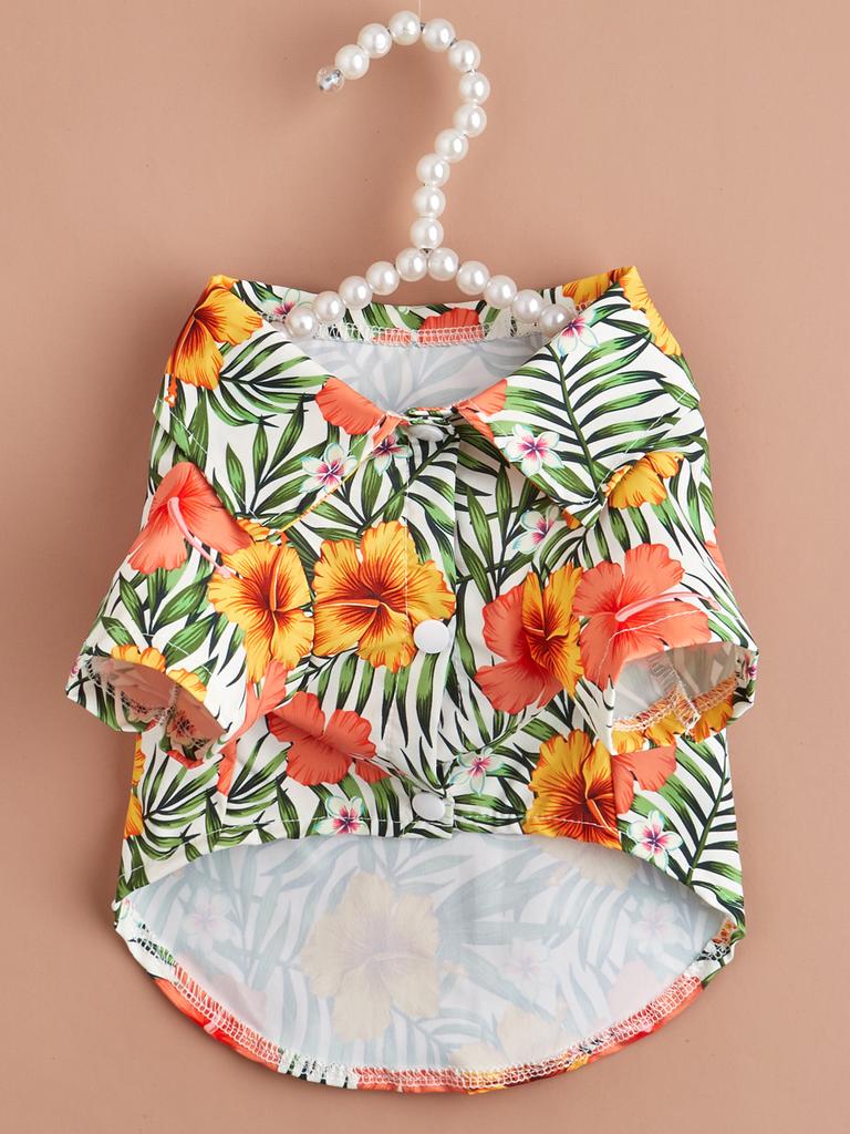 Dog Cloth for Small Dogs Coconut Tree Printed Costume Puppy with  Doggie Plaid Pet Clothes Soft Apparel Attire Hawaii Style