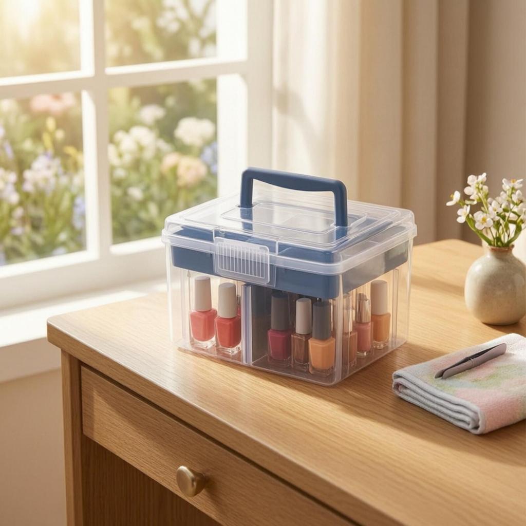 Desktop Storage Box Dustproof with Lid Latching for Desk, Craft Room